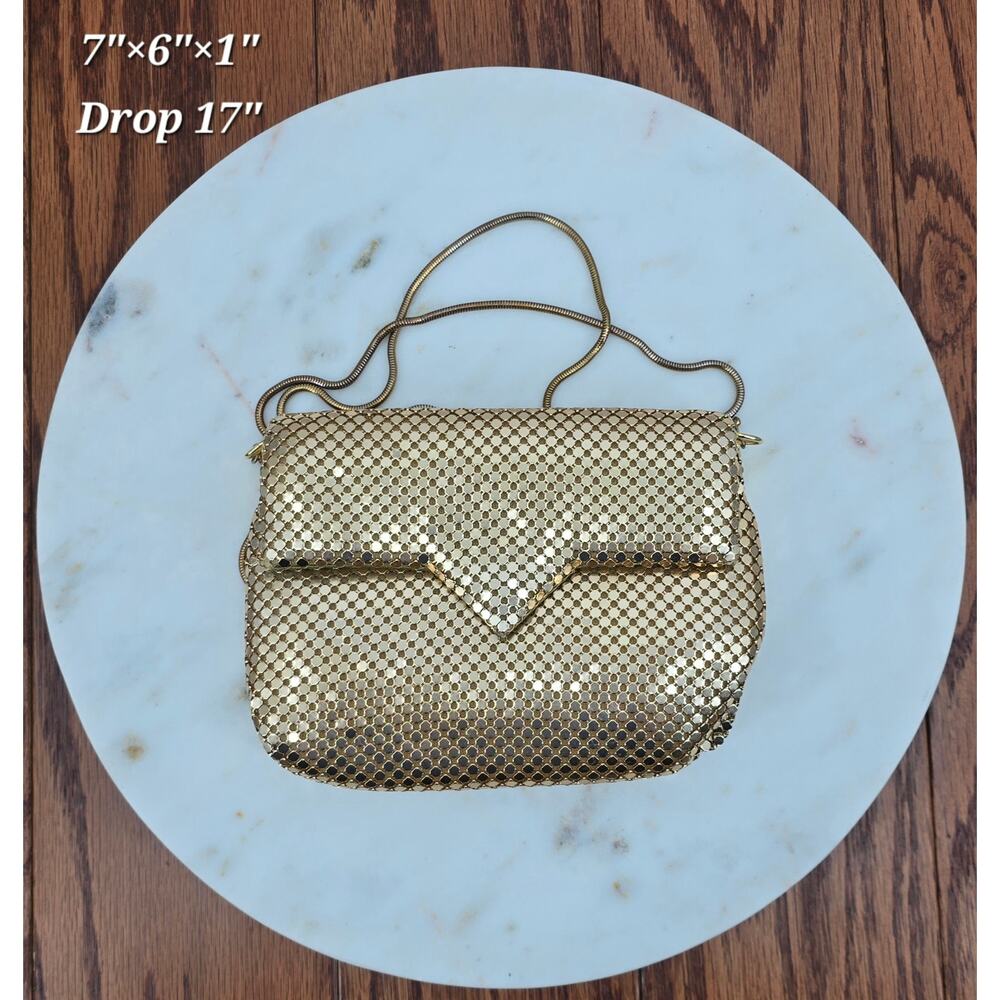 Vintage 1980s Pacific Express Metal Gold‎ Tone Mesh Evening Bag